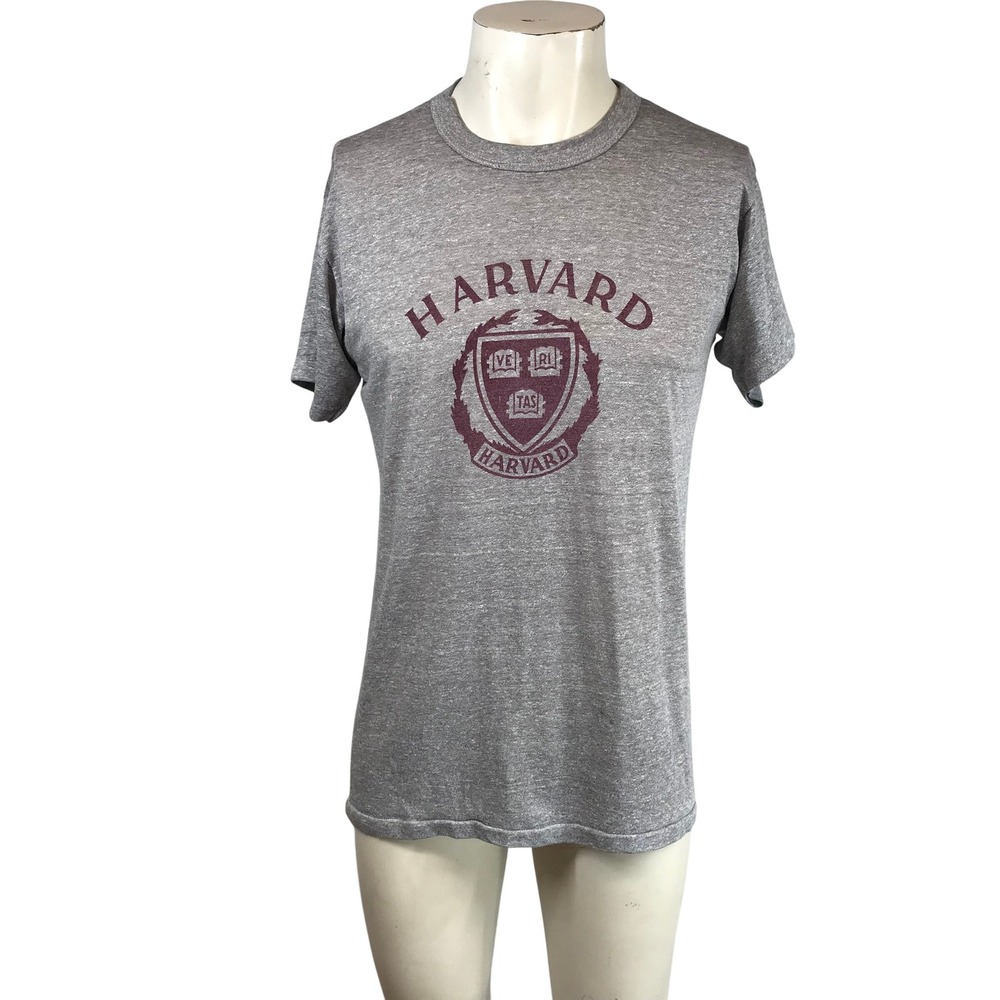Vintage Champion Harvard University T Shirt Gray Heather Crest Graphic Large